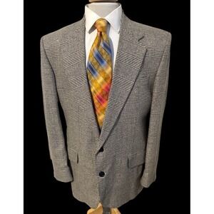 Stafford Sz‎ 42R Silk Wool Gray Black Glen Plaid Blazer Sport Suit Jacket